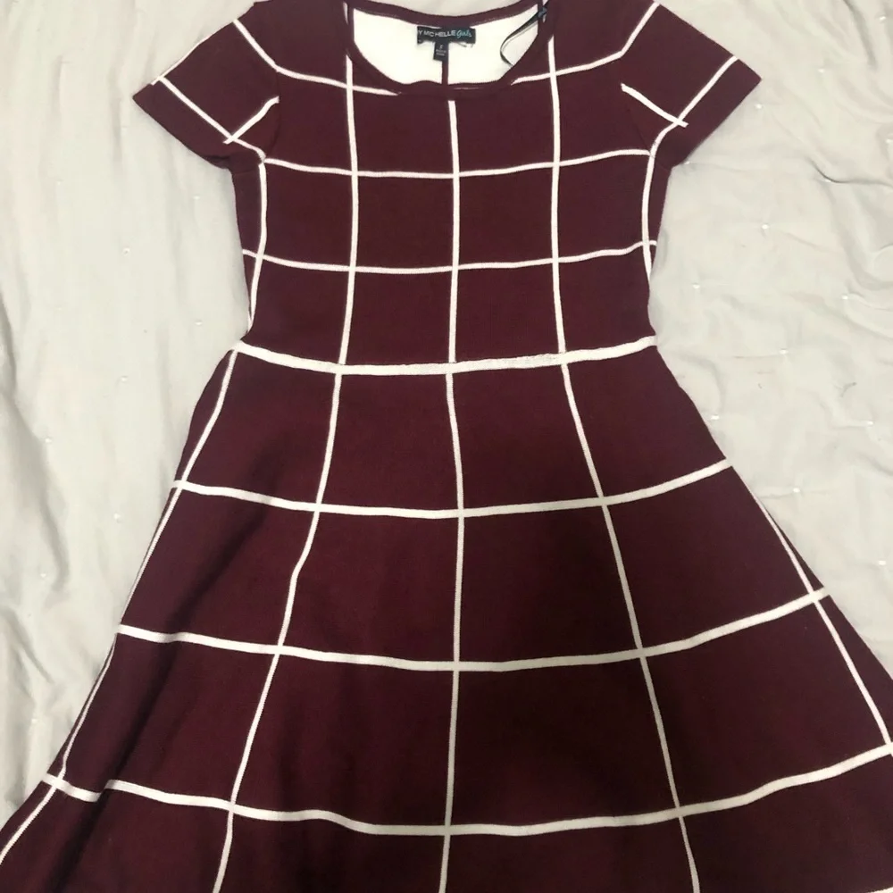 My Michelle windowpane dress burgundy
